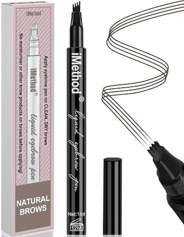 قلم حواجب - قلم حواجب من إيميثود مع أداة وضع برأس شوكة صغيرة يخلق حواجب ذات مظهر طبيعي دون عناء ويبقى ثابتًا طوال اليوم، أسود/بني