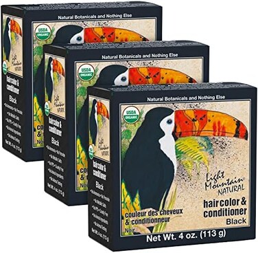 صبغة وبلسم للشعر الطبيعي Light Mountain، أسود، 4 أونصة (113 جم) (عبوة من 3 قطع)