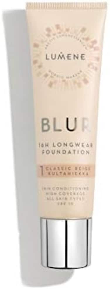 Lumene 16H Longwear Blur Foundation Spf 15 For All Skin Types High Coverage With Arctic Cloudberry 30ml / 1.0 Fl.Oz. (1 Classic Beige)