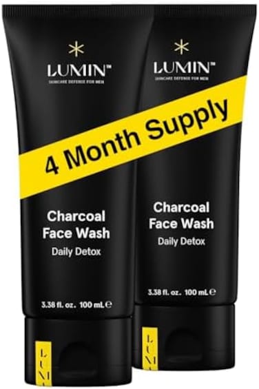 Lumin Charcoal Face Wash For Men Skincare - Daily Detox, Hydrating Face Cleanser, Removes Impurities, Exfoliates, Unclogs Pores, Controls Oil, Soothes Irritation, All Skin Types, 2 Pack
