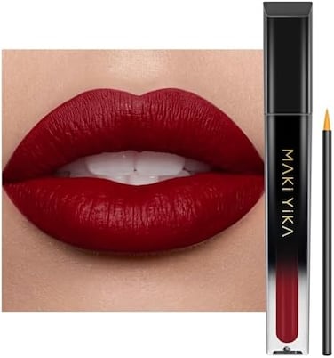 Maki Yika Dark Red Lipstick Long Lasting For Women, Burgundy Lipstick Smudge Proof Waterproof, Vampy Matte Lipstick No Transfer, Cruelty Free, Party Go