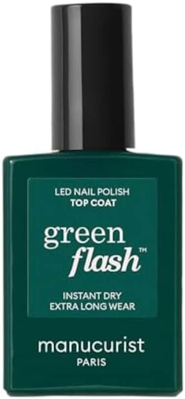 Manucurist Green Flash Top Coat - طبقة علوية نباتية شبه دائمة - 12 قطعة مجانية - ما يصل إلى 84٪ من المكونات الحيوية - صنع في فرنسا - زجاجة 15 مل