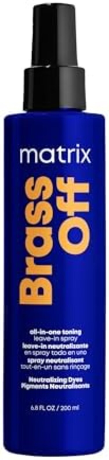 Matrix Brass Off All-In-One Toning Leave-In Spray, Neutralizes Brassy, Orange Tones, Nourishes Hair And Controls Frizz  For Color Treated Hair, 6.8 Fl. Oz