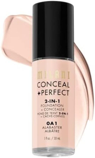 Milani (Alabaster) - Conceal + Perfect 2-In-1 Foundation + Concealer - Alabaster (30ml) Cruelty-Free Liquid Foundation - Cover Under-Eye Circles, Blemishes &amp; Skin Discoloration For A Flawless Compl...