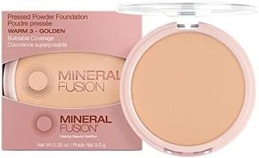 Mineral Fusion Pressed Powder Foundation, Warm 3 - Med/Tan Skin W/Yellowish Undertones, Age Defying Foundation Makeup With Matte Finish, Talc Free Face Powder, Hypoallergenic, Cruelty-Free, 0.32 Oz