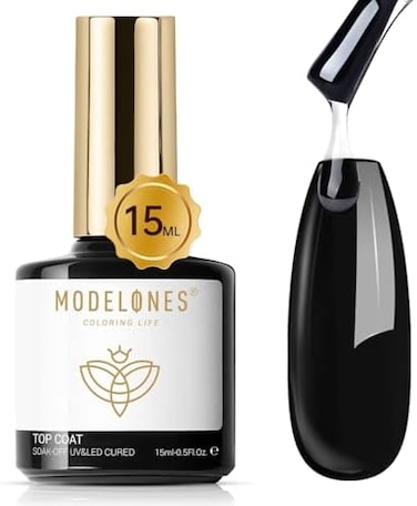 Modelones Gel Nail Polish Top Coat- 15ml No Wipe, High Gloss Shiny Long Lasting Top Gel For Clear Nail Gel And Acrylic Nails, For Home Diy And Nail Salon