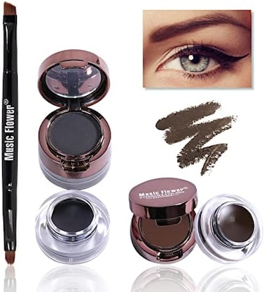 Gel Eyeliner Eyebrow Powder, Black And Brown Waterproof Smudgeproof Long Lasting Makeup Eyeliner Gel With Brush Mirror, 0.49 Ounce, Pack Of 2