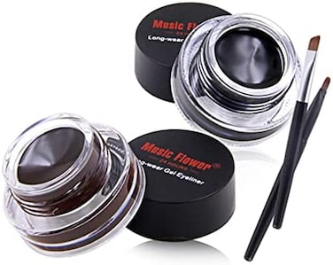 Gel Eyeliner, Black And Brown Eyeliner Waterproof Long Lasting Smudge Proof Gel Liner With 2 Brushes, Easy To Apply Eye Makeup 3 G, Pack Of 2