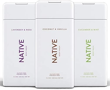 Native Body Wash 3 Pack - Natural Body Wash Made Without Sulfates - Cucumber &amp; Mint, Coconut &amp; Vanilla, Lavender &amp; Rose