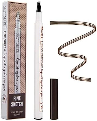 قلم وشم الحواجب، قلم حواجب ميكروبليدينج، مع أداة توزيع المكياج ذات طرف شوكة صغيرة، اصنع حواجب ذات مظهر طبيعي، سهل الاستخدام ويبقى طوال اليوم (كستنائي)