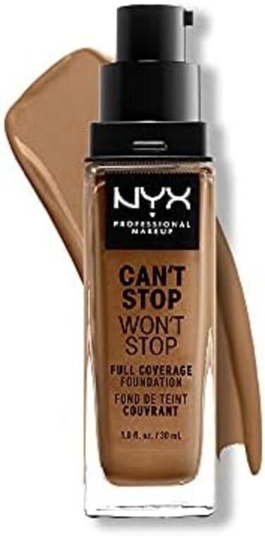 NYX Professional Makeup Can't Stop Won't Stop Full Coverage Foundation, Long Lasting, Waterproof, Vegan Formula, Matte Finish, Shade: Nutmeg