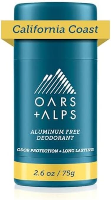 مزيل العرق Oars + Alps خالٍ من الألومنيوم للرجال والنساء، تم اختباره من قبل أطباء الجلدية وصنعه بمكونات نظيفة، نباتي، حجم مناسب للسفر، ساحل كاليفورنيا، عبوة واحدة، 2.6 أونصة