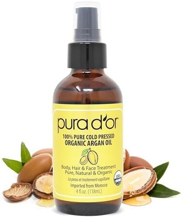 Pura D'Or Organic Moroccan Argan Oil (4Oz / 118ml) Usda Certified 100% Pure Cold Pressed Virgin Premium Grade Moisturizer Treatment For Dry, Damaged Skin, Hair, Face, Body, Scalp (Packaging May Vary)