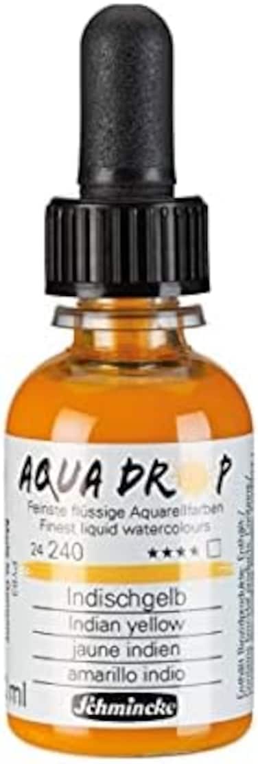 Aqua Drop 24240034 Liquid Pigment Based Watercolour Paint Indian Yellow In 30ml Dropper Bottle For Watercolor Painting, Urban Sketching, Calligraphy, Hand Lettering, Non-Fading