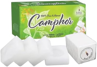 Camphor Tablets, Premium Quality Refined Camphor Blocks 100% Natural For Aromatherapy, Odor Eliminator, Puja, Alcanfor, 12 Tablets (56 Gram)