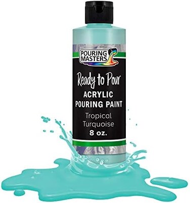 U.S. Art Supply Pouring Masters Tropical Turquoise Acrylic Ready To Pour Pouring Paint &ndash; Premium 8-Ounce Pre-Mixed Water-Based - For Canvas, Wood, Paper, Crafts, Tile, Rocks And More