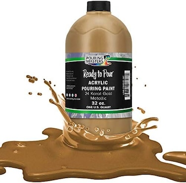 U.S. Art Supply Pouring Masters 24 Karat Gold Metallic Acrylic Ready To Pour Pouring Paint &ndash; Premium 32-Ounce Pre-Mixed Water-Based - For Canvas, Wood, Paper, Crafts, Tile, Rocks And More