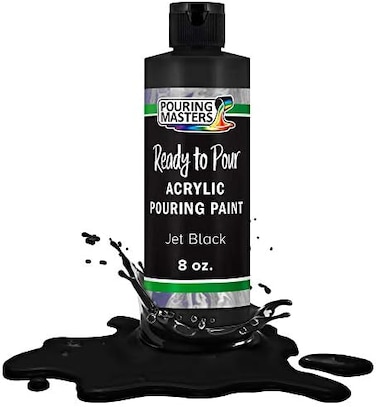 U.S. Art Supply Pouring Masters Jet Black Acrylic Ready To Pour Pouring Paint - Premium 8-Ounce Pre-Mixed Water-Based - For Canvas, Wood, Paper, Crafts, Tile, Rocks And More