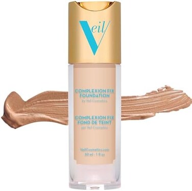 Veil Cosmetics Complexion Fix Liquid Foundation &ndash; Buildable Coverage &ndash; Water-Resistant, Hypoallergenic, Oil-Free, Cruelty-Free &amp; Vegan &ndash; Lightweight &amp; Brightening &ndash; Long Lasting (2N Light Neutral)