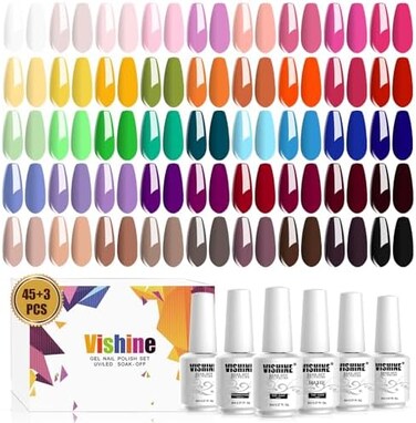 Vishine Gel Nail Polish Set - 45 Color Gel Nail Polish With Base Top Coat Lasting Nail Gel Polish Soak Off UV LED Gel Polish Manicure Kit 48Pcs 8ml
