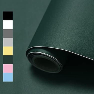 Wadile Peel And Stick Wallpaper 15.9In X 196.8In, Solid Color Contact Paper Waterproof, Vinyl Colored Wall Paper Self Adhesive, Textured Wallpaper Removable For Cabinets/Countertop, Dark Green