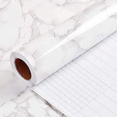 Yancorp Marble Contact Paper Removable Wallpaper Film Self-Adhesive Granite Sticker Kitchen Peel Stick Backsplash Tile Countertop Furniture Shelf Liner (White Grey)