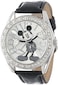 Accutime Disney Unisex Mk1015 Mickey Mouse Silver Dial Black Crocodile Strap Watch