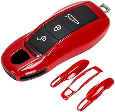 Aerobon 3-Piece Painted Key Cover Key Fob Shell Cover Compatible With Porsche Key Shell, Key Shell Replacement (Mk1, Red)