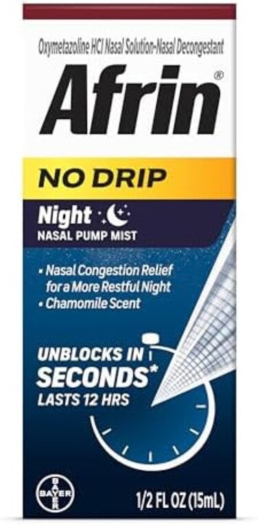رذاذ الأنف بمضخة ليلية بدون تقطير، تخفيف سريع وقوي للاحتقان، البابونج، 0.5 أونصة سائلة (عبوة من قطعة واحدة)