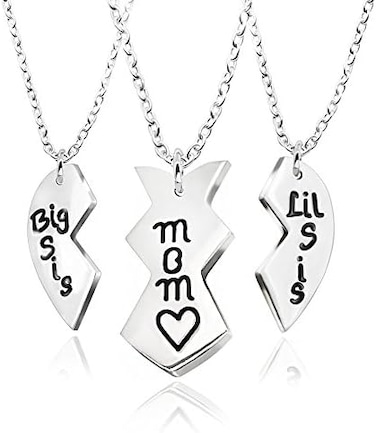 Fanqiejiang 3Pcs Stainless Steel Mother Daughter Pendant Necklace - Mom Big Sister Little Sister (Necklace) (Necklace)