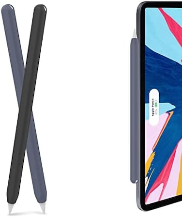 Ahastyle Ultra Thin Case Silicone Skin Cover Compatible With Apple Pencil 2Nd Generation, iPad Pro 11 12.9 Inch-2 Pack (Black &amp; Midnight Blue)