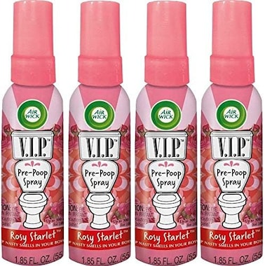 إير ويك V.I.P. بخاخ تواليت ما قبل التبرز، رائحة روزي ستارليت، يحتوي على زيوت عطرية، معطر هواء بحجم مناسب للسفر، يصل إلى 100 استخدام - 1.85 أونصة (عبوة من 4 قطع)