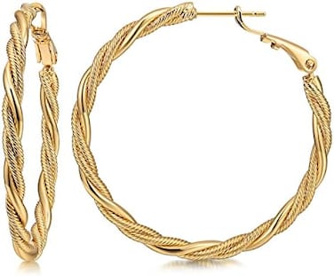 أقراط كبيرة من الذهب من Allencoco للنساء - أقراط حلقية ملتوية رفيعة من الذهب عيار 14 قيراط مع عمود من الفضة الإسترلينية عيار 925، لا تسبب الحساسية 20 مم 40 مم 60 مم، 40 مم، فضة استرلينية