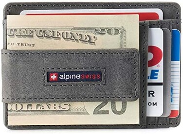 محفظة Alpine Swiss للرجال Rfid Harper Money Clip بجيب أمامي من الجلد من مجموعة York