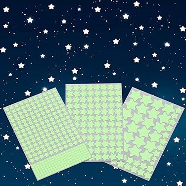 ملصقات حائط Aooyaoo Glow In The Dark Stars، نجوم متوهجة للسقف والملصقات الجدارية، نجوم متوهجة ثلاثية الأبعاد، باستثناء القمر، مثالية لغرفة نوم الأطفال أو هدية عيد ميلاد للحفلات (452 ​​قطعة، أخضر)