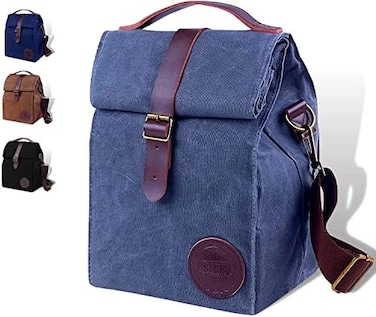 حقيبة غداء معزولة بسعة 10 لتر، صندوق غداء من القماش المشمع القوي للرجال والنساء - حقيبة تبريد معزولة مضادة للتسرب للعمل والتنزه سيرًا على الأقدام - صندوق غداء ممتاز للبالغين مع حزام كتف (رمادي)