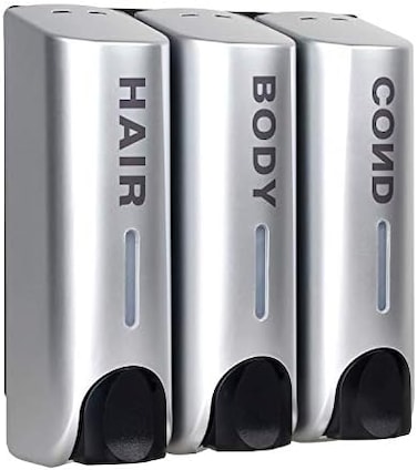 Chamber Soap Dispenser Trio Shower Gel Shampoo Conditioner Abs Wall Mount Silver