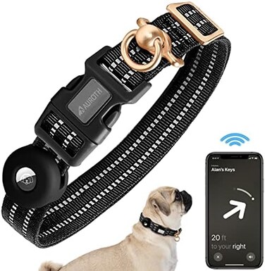 Auroth Airtag Dog Collar, Adjustable Air Tag Case Holder Dog Collar For Medium Large Dogs, Airtag Dog Collar Holder With Heavy Duty D Ring Tangle Free