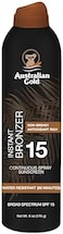 كريم حماية من الشمس بخاخ مستمر من الذهب الأسترالي مع برونزر فوري بعامل وقاية من الشمس 15، توهج فوري ويجف بسرعة، واسع الطيف، مقاوم للماء، غير دهني، خالي من الأوكسيبنزون، 6 أونصة