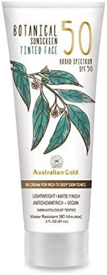 Australian Gold Botanical Sunscreen Tinted Face Bb Cream SPF 50, 3 Ounce, Rich-Deep, Broad Spectrum, Water Resistant, Vegan, Antioxidant Rich, A70887
