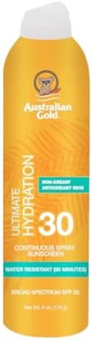 بخاخ واقي من الشمس من الذهب الأسترالي المستمر بعامل حماية من الشمس SPF 30، 6 أونصة، يجف سريعًا وواسع النطاق، مقاوم للماء، غير دهني، خالٍ من الأوكسيبنزون، لم يتم الإساءة إلى الحيوانات لتصنيعه