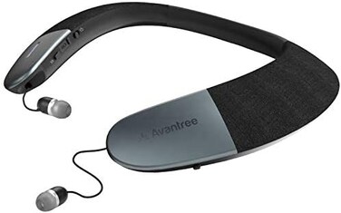 مكبر صوت لاسلكي للرقبة يمكن ارتداؤه من Avantree Torus، بلوتوث 5.0، Aptx Hd، زمن استجابة منخفض، مكبرات صوت شخصية مع سماعات أذن قابلة للسحب، جودة صوت رائعة (Nb05)