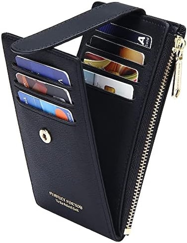 محفظة حامل بطاقات BaDIYa Rfid للنساء، محافظ نحيفة ثنائية الطي، حافظة بطاقات متعددة بسحاب، محفظة للعملات المعدنية