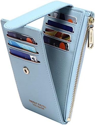 BaDIYa Small Wallet Ladies Rfid Card Holder Slim Bifold Multi Card Case Zipper Coin Purse For Women, A-Lychee Pattern-Blue-A, One_Size, Minimalist