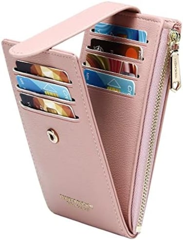 BaDIYa Rfid Card Holder Wallet For Women Slim Wallets Bifold Multi Card Case Zipper Coin Purse, A-Lychee Pattern-Pink, One_Size, Classic
