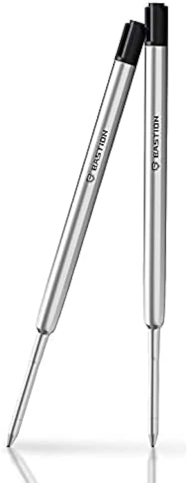 إعادة تعبئة الحبر (عبوة من قطعتين)، أسود، نقطة دقيقة 0.55 مم، مصممة حصريًا لأقلام Bastion Bolt-Action، حبر أسود فاخر مصبوغ بعمق مع خرطوشة معدنية