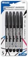 Bazic Black Fine Tip Permanent Markers W/Pocket Clip (5/Pack)