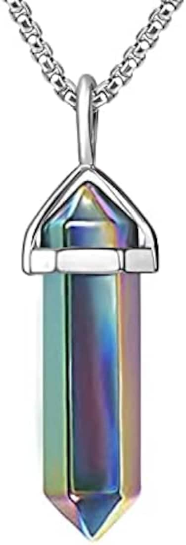 Beadnova Crystal Necklaces For Women Crystal Pendant Gemstone Necklace For Spiritual Energy Healing Hexagonal Pendant Divination For Men (18 Inches Stainless Chain)