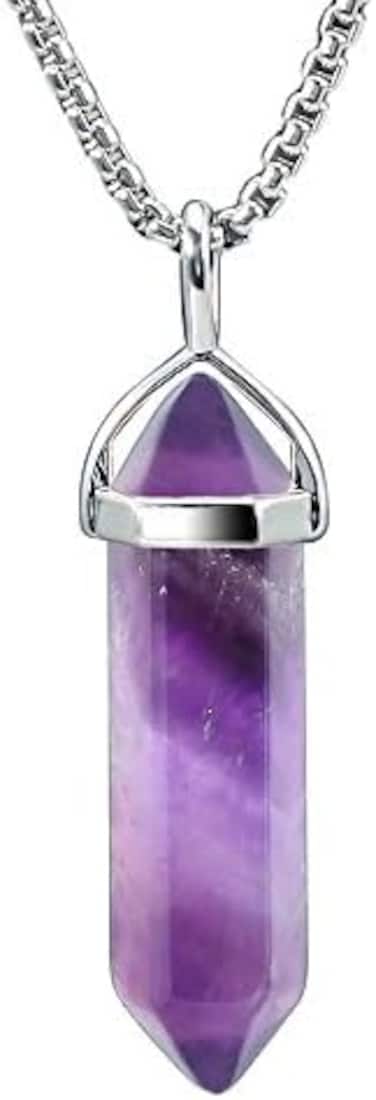 Beadnova Crystal Necklaces For Women Crystal Pendant Gemstone Necklace For Spiritual Energy Healing Hexagonal Pendant Divination For Men (18 Inches Stainless Chain)