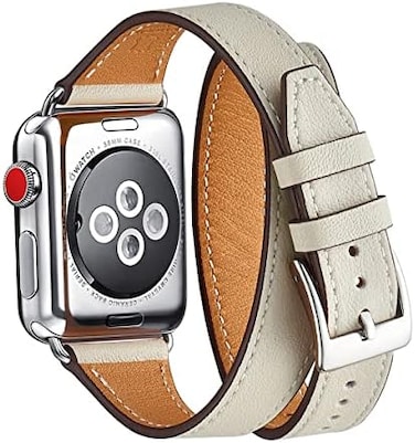 Bestig Band Compatible For Apple Watch 38mm 40mm 42mm 44mm, Genuine Leather Double Tour Designed Slim Replacement Strap For Iwatch Series 6 Se 5 4 3 2 1